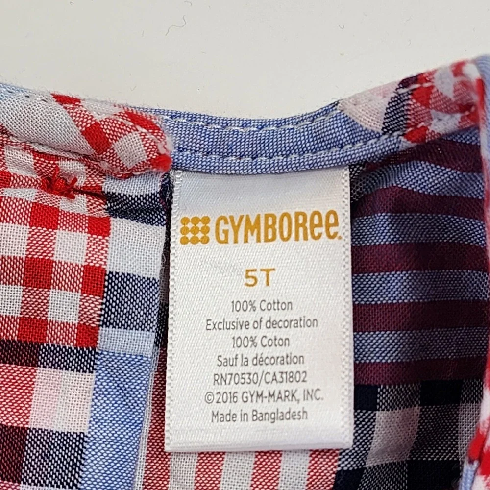 Gymboree Dress Girls 5T Patriotic Patchwork Red Blue Cap Sleeve Bow